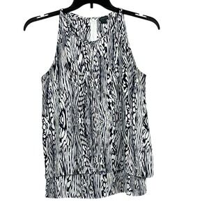 Porophrose Sleeveless Blouse‎ Tiered Womens Size Small Blue White